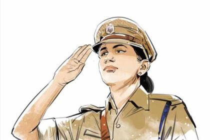 A symbolic photo of a woman officer saluting