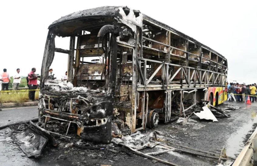 Bus Fire Tragedy on Hyderabad Bengaluru Highway in Andhra Pradesh At Least 20 Dead