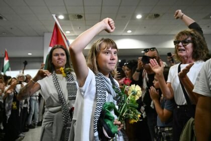 Photographs of Greta Thunberg and other activists upon their arrival in Athens