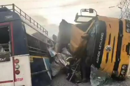 20 dead several injured as speeding truck collides whti TGSRTC bus in ranga redd district