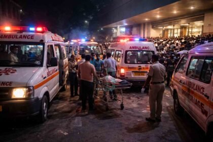 Emergency response at hospital night scene