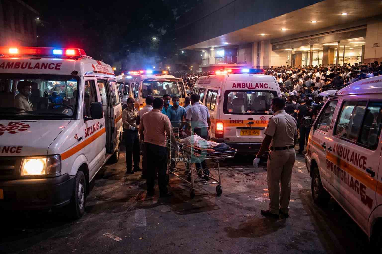 Emergency response at hospital night scene