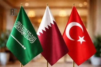 Flags of Saudi Arabia, Qatar, Turkey