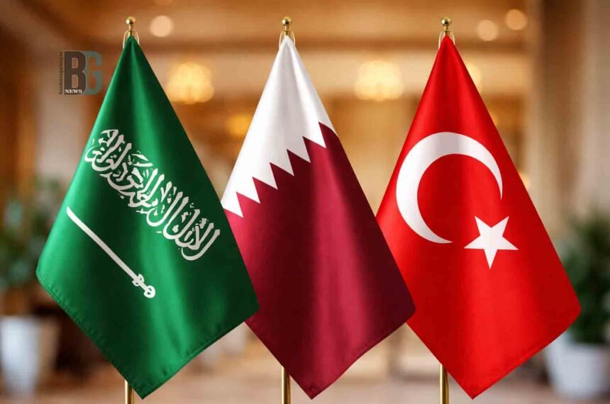 Flags of Saudi Arabia, Qatar, Turkey