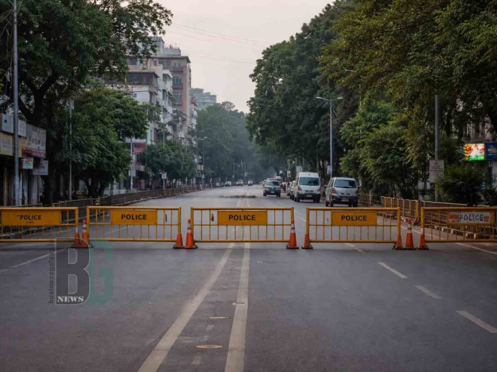 Police barricades in Hyderabad street