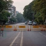 Police barricades in Hyderabad street