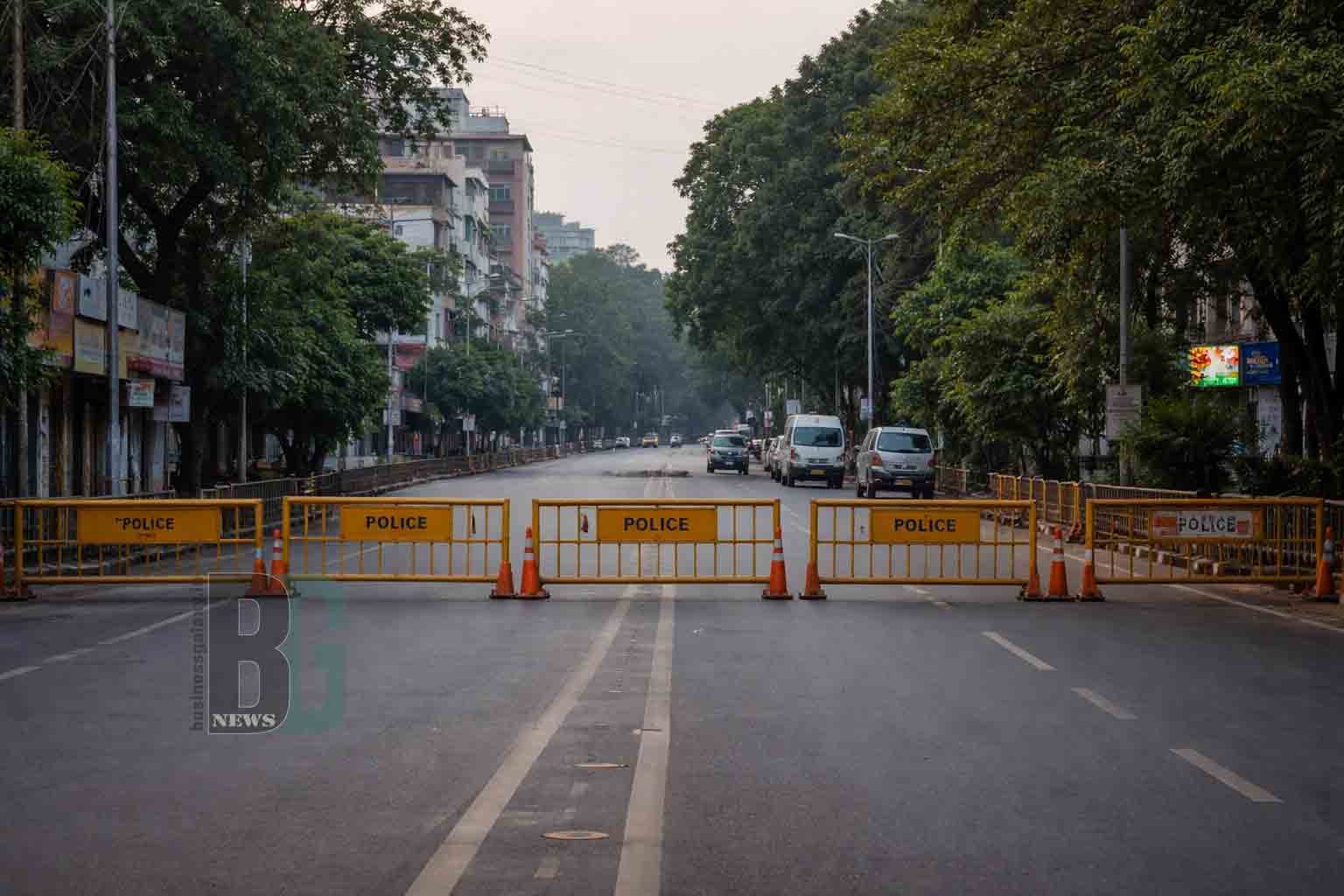 Police barricades in Hyderabad street