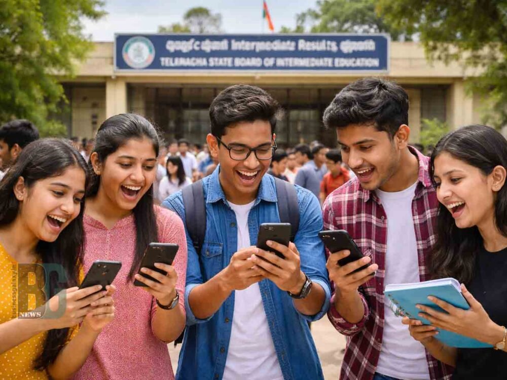 Students celebrate Telangana results outside college