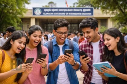 Students celebrate Telangana results outside college