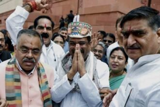 BJP-NDA MPs welcome Dharmendra Pradhan Parliament