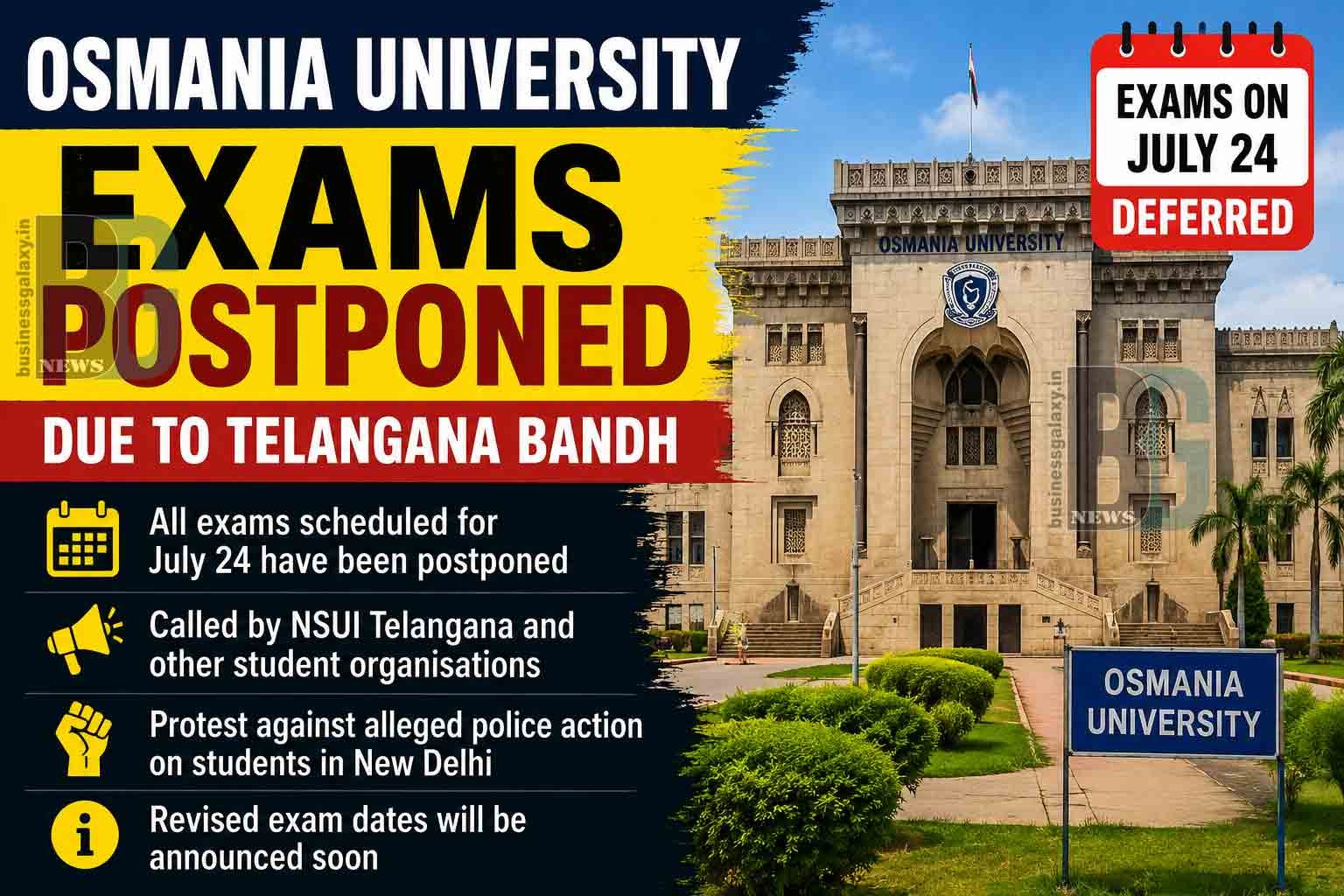 Exams postponed at Osmania University