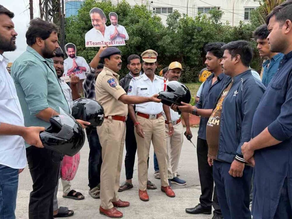 Hyderabad Traffic Police Distribute 200 Helmets