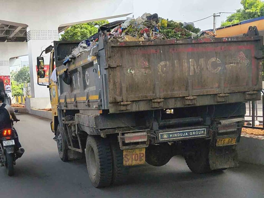 GHMC Garbage Truck Raises Safety Concerns Over Exposed Waste