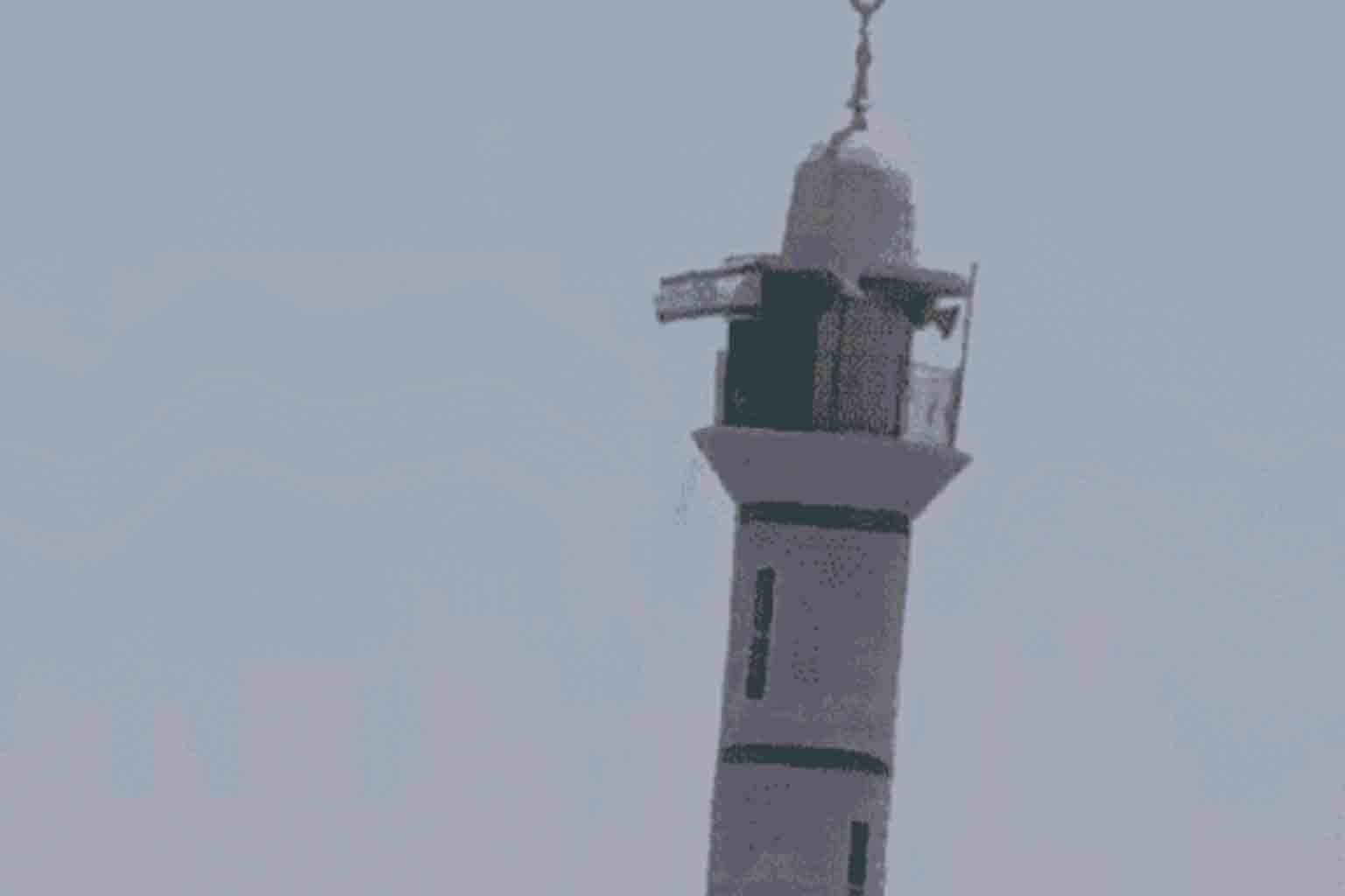 Israeli flag on the minaret of Abu Ubaida Mosque