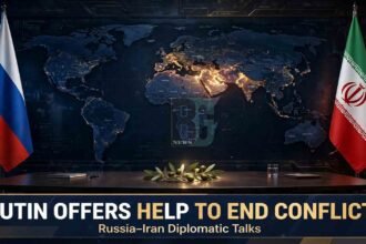 Russian President Vladimir Putin talks with Iranian President Masoud Pezeshkian